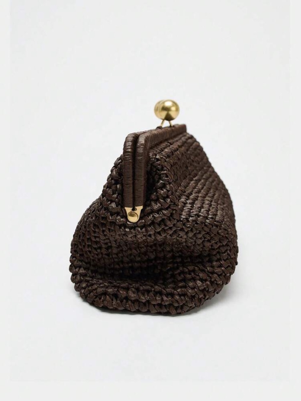 Woven Kiss-Lock Chain Clutch Bag in Dark Brown - Picture 4 of 7